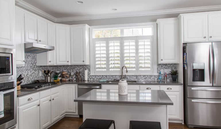 Polywood shutters in a New York gourmet kitchen.